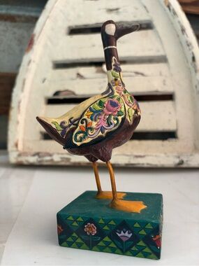 Hand-Painted Decorative Folk Art Duck Figurine - Multicolor